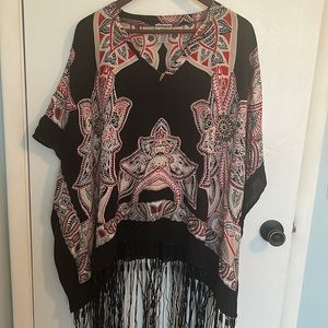 Unique Spectrum Black Floral Beaded Tassle Swim Suit Cover